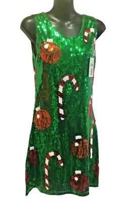 Sequined Christmas Tree Party Dress - Medium UK14  — 第 1/4 张图片