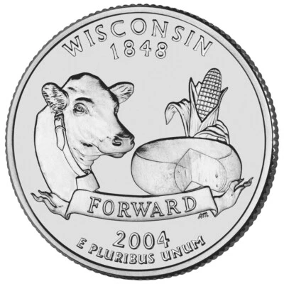 2004 D Wisconsin State Quarter.  Uncirculated From US Mint roll. - Image 1 of 3