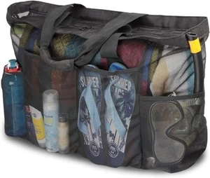 Extra Large Beach Pool Bag Mesh Tote with Zipper & Pockets Family Trip Storage - Picture 1 of 7