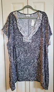 Avenue 30/32 Stretchy Blouse Top Shirt Size 4X Ruffles Blk/Wh/Tan NWT - Picture 1 of 7