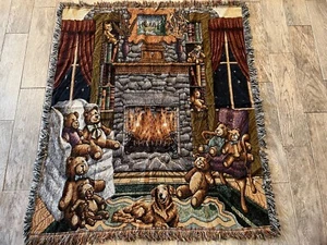 Teddy Bears Fringe Throw Blanket Tapestry Afghan Labrador Retriever Dog NWOT - Picture 1 of 9