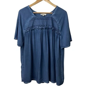 Boho Tshirt Top Womens L Blue Temperance Crochet Blouse Tassel Lace Bohemian - Bild 1 von 10
