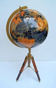 18" Desktop world globe with tripod stand black sea desk décor spinning rotating - Picture 1 of 5