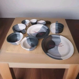 Unique Handcrafted Studio Art Pottery Japanese Stoneware Dinnerware Set Signed - Picture 1 of 15