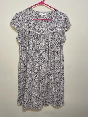 Camisón Eileen West Talla Mediana Gris Floral Manga Casquillo Encaje Botón Delantero Foto 1 de 4