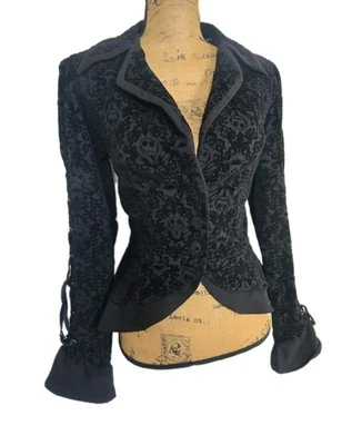 Nightmare Before Christmas Hot Topic Black Velvet Flocked Corsette Jacket Jr L - Image 1 of 4