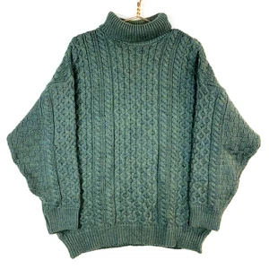 Vintage 1990s Grandpa Wool Cable Knit Sweater Women's XL Turtleneck Made Ireland - Picture 1 of 4