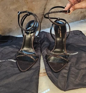 Saint Laurent Ava Embellished High Heel Sandals Women's 37 Chocolate - Brand New - Picture 1 of 3