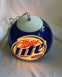 Miller Lite Beer Hanging Light 12" Mancave Blue White Pool Room Bar - Picture 1 of 7