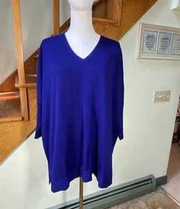 Eileen Fisher Women Sz M Tunic Blouse Indigo Oversized Dolman Sleeve Merino Wool - Picture 1 of 10