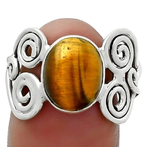 Ojo de Tigre Natural - Anillo África Plata de Ley 925 s.8 Joyería R-1658 - Imagen 1 de 5