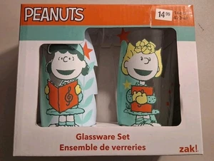 Peanuts Christmas Glassware Set by Zak (2) 16oz New In Box Sally & Lucy - Picture 1 of 4