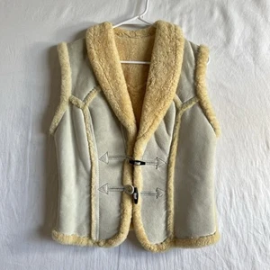 Vintage California Ranchwear Lammfell Weste Lammfell Leder Geweih Knebel Gr. 10 - Bild 1 von 10