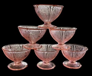 SET OF SIX Jeannette Cherry Blossom Pink Footed Sherbet Dishes 1930’s VTG EUC - Picture 1 of 12
