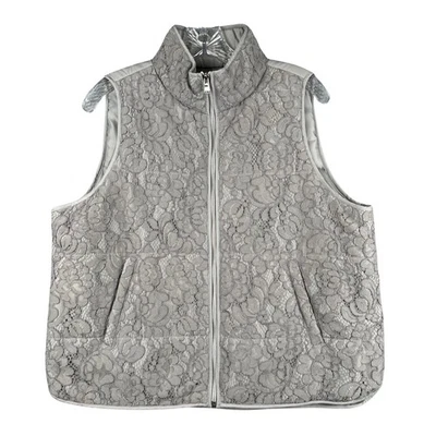 Ruby Rd  Womens Size 16P Gray Lace Quilted Puffer Vest, Full Zip, Sleeveless - Image 1 of 4