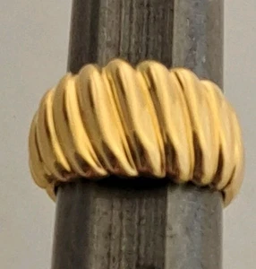 14K Yellow Gold Resin Core MODERNIST Milor Italy Ribbed Wide Tapered Band Ring 9 - Picture 1 of 7