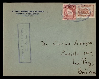 DR WHO 1929 BOLIVIA FIRST FLIGHT ORURO TO LA PAZ w21771 - Image 1 of 2