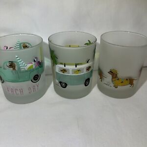CULVER DACHSHUND Frosted Glasses Set Of 3 “Beach Day” Read Description