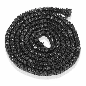 Hip Hop 4mm 28" Black Diamond Unisex Necklace In 925 Silver Black Rhodium Finish - Picture 1 of 3