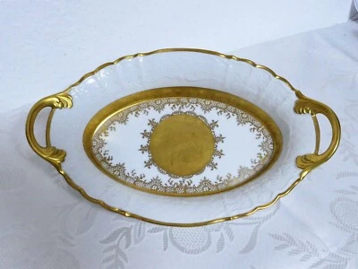Prunkschale, Zierschale Karlsbader Wertarbeit, Feingoldauflage signiert - Bild 1 von 4