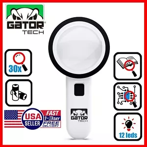 Magnifying Glass Bright LED Light Handheld Jumbo Illuminated 30X Magnifier Large - Picture 1 of 22