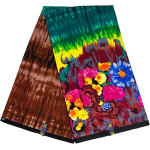 Tela africana estampado floral Ankara yardas 100 % algodón marrón azulado material - Imagen 1 de 16