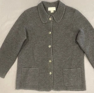 Casual Corner Women’s Cardigan Sweater L Gray 100% Wool Pocket Button Grannycore - Picture 1 of 12