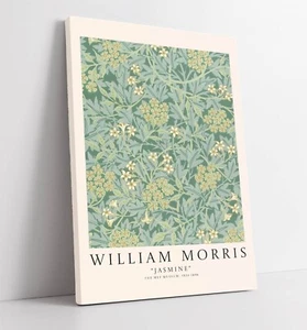 "WILLIAM MORRIS, PITTURA FLOREALE ""GELSOMINO"" - TELA INCORNICIATA PROFONDA STAMPA ARTE DA PARETE - Foto 1 di 2