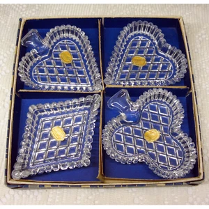 Set of 4 Bohemia Czech Glass Card Suit Candy Nut Dishes Vintage 1960s MIB Labels - Picture 1 of 6