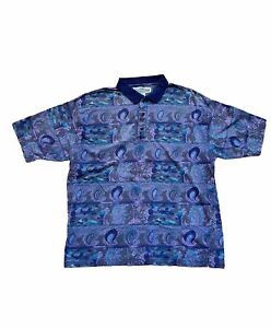 VINTAGE All Over Print Polo Shirt PAISLEY Cotton 90s Y2K AOP Nerdcore Kahala