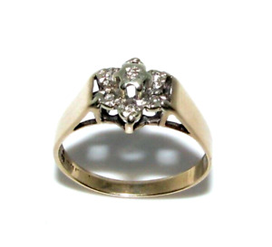 Femmes 9ct 9carat or Jaune Fleur Design Diamant Bague Taille UK O 1/2