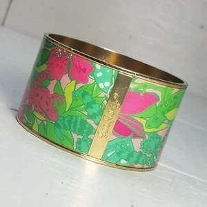 RAR Lilly Pulitzer Tropical breites Band Armband rosa Blumen grün Frösche - Bild 1 von 11