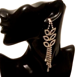 Long Crystal Diamante Rhinestone Earrings Statement Big Large Womens Unusual Uk - Picture 1 of 2