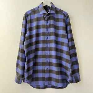 Camisa deportiva Paul Stuart franela búfalo a cuadros, azul/púrpura/negro, talla L - Imagen 1 de 8