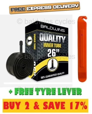 Baldwins 26 x 1,75 Schrader Auto Ventil Fahrrad Schlauch + GRATIS REIFENHEBEL