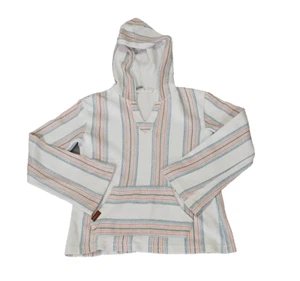 Roxy Girl Call Of The Ocean Poncho Hoodie Size 12/L White Orange Blue/Striped - Picture 1 of 13