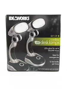Set 2 Cordless Portable LED DESK LAMPS Light Bright Garage Emergency Black NEW - Picture 1 of 5