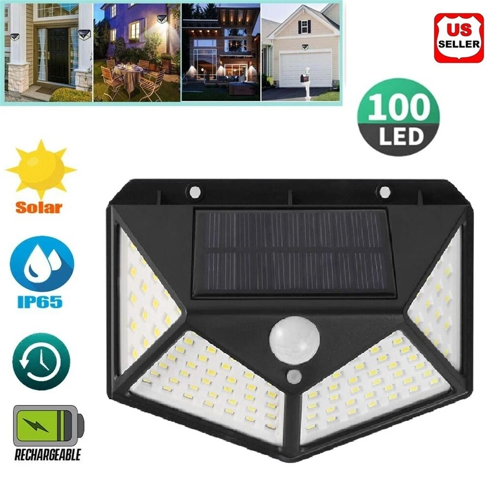 100 LED Solar Power PIR Motion Sensor Wall Light Outdoor Waterproof Garden Lamp - Image 1 of 4