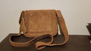 New Nine West brown suede crossbody style purse with multiple pockets 