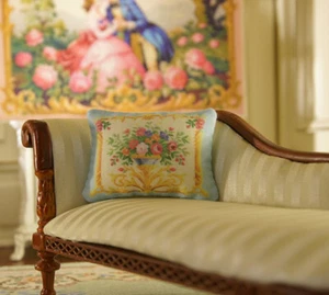 Garden Floral Medley Decorative Aubusson Design Dollhouse Miniature Pillow - Picture 1 of 6
