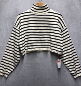 Cider Women’s Crop Sweater Size XL Cream Black Stripes Mock Neck NWT - Picture 1 of 15