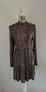 Forever New Animal Print Long Sleeve, Stretchy, High Neck Tiered Smock Dress S12 - Picture 1 of 9