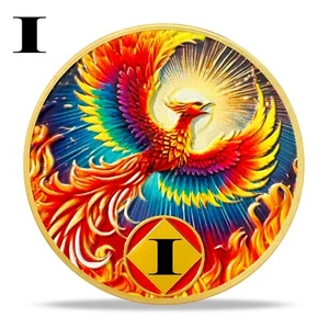Na 1 Year Phoenix Coin, Gold Plated Sobriety Coin, Narcotics Anonymous Medallion - Picture 1 of 14