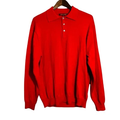 Linea Uomo Wool Polo Sweater Men Size XL Golf Collar Button Preppy Classic Red - Image 1 of 4