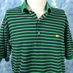 MASTERS COLLECTION Shirt Golf Polo Augusta Logo Green Blue White Stripe Large - Picture 1 of 7