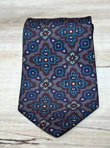 "Corbata de seda Aquascutum of London hecha en Inglaterra geométrica floral 57""x3,5""" - Imagen 1 de 12