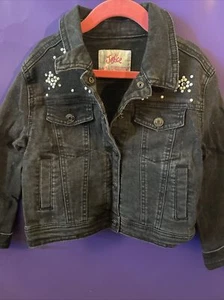 Justice BLACK JEAN JACKET size 6/7 cropped pearl details - Picture 1 of 5