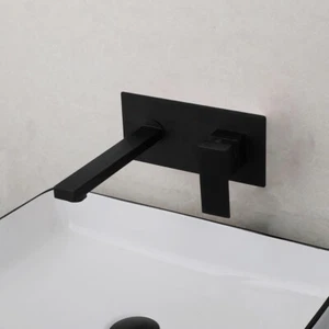 Grifo mezclador de latón negro montado en la pared de una sola manija para lavabo de baño - Imagen 1 de 10