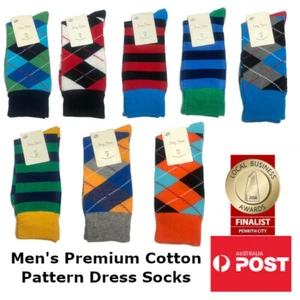 Men's Premium Cotton Patterned Dress Socks Business Length Printed Socks SINGLE - Picture 1 of 18