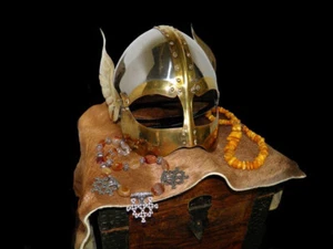 Stahl & Messing geflügelter Wikingerhelm kampfbereiter Nordmannhelm, bester Geschenkartikel - Bild 1 von 6